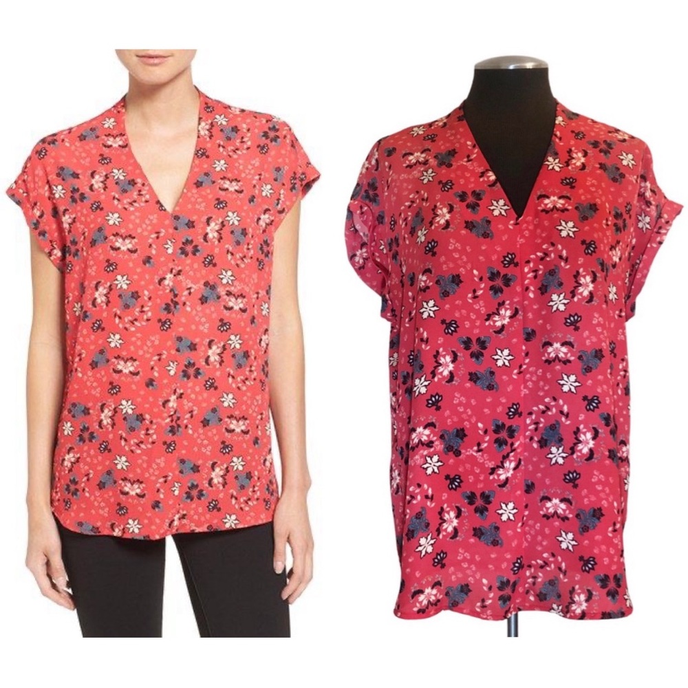 Pleione - Floral Cap Sleeve V-Neck Top - Nordstrom - Small